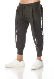 Enmat Olive Fashion Joggers with Zip Detailing on leg and Removable suspenders