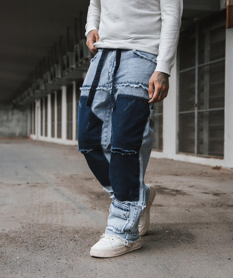 “VINTAGE” Tide Wash Baggy Jeans With Patch