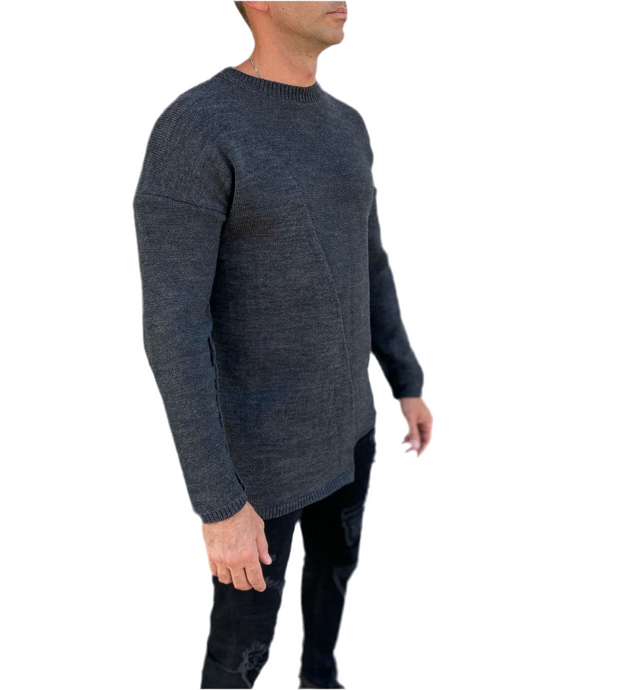 [Adrian] Charcoal Grey Knitted Crew Neck Light Weight Sweater