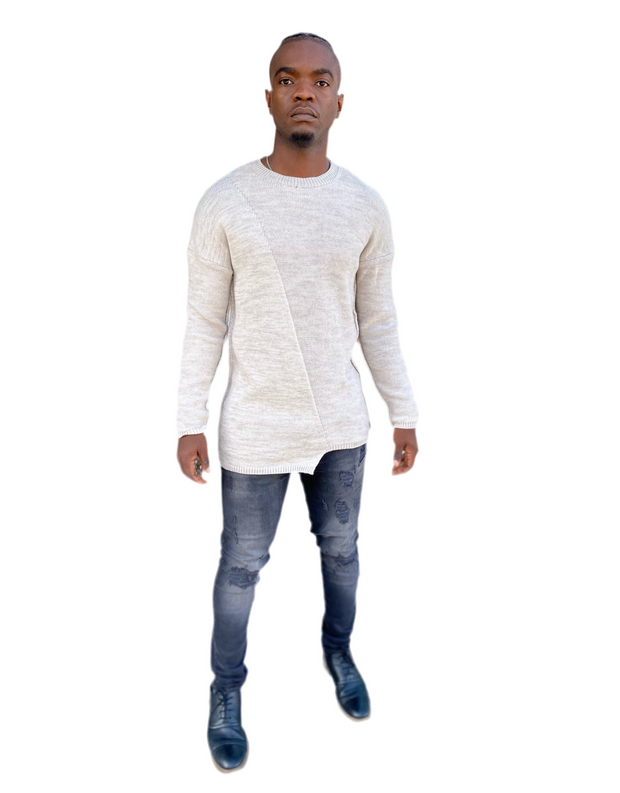 [Adrian] Beige Knitted Crew Neck Light Weight Sweater