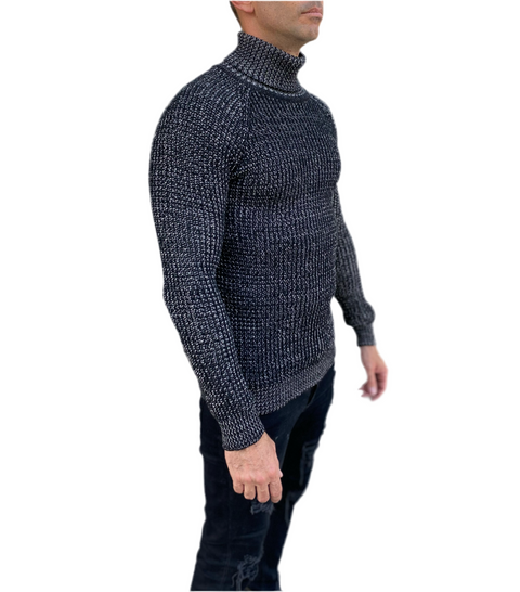 [James] Black With white Knitted Turtle Neck