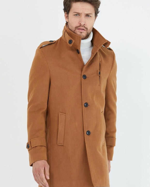 [Tommy] Tobacco Single-Breasted Pea Coat 100% Wool