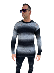 [Goozi] Black Knitted Distressed Crew Neck Light Weight