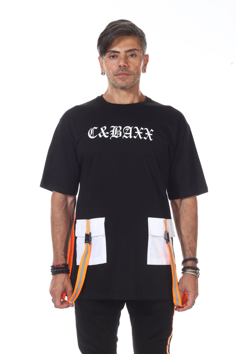 Black Tshirt With Night Reflective Straps