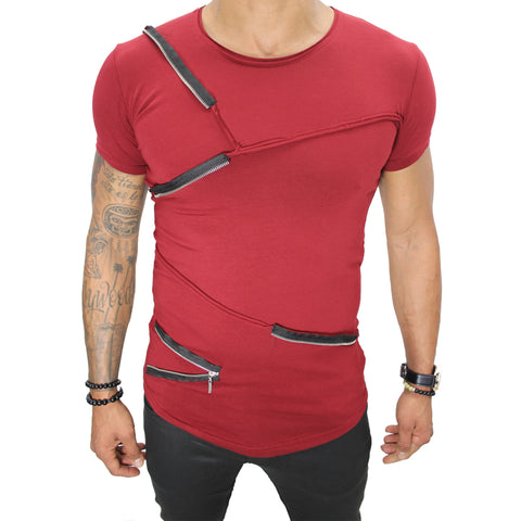 "Albert" Red Tee with fashion Zip Detail