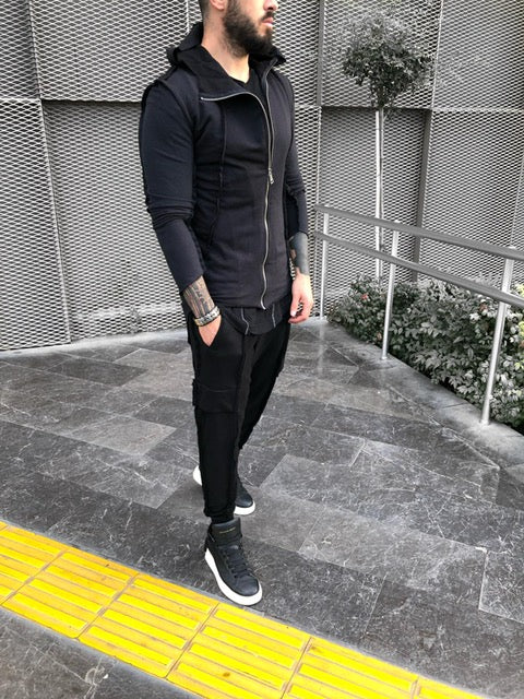 [Alessio] Black Fashion Piping Cardigan