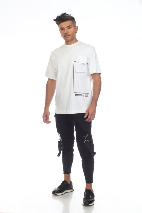 White Oversize T shirt With Pocket & Neon Details