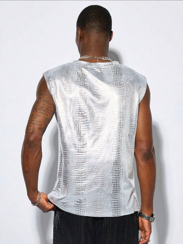 Festival Silver Sleeveless Shiny Disco Tshirt