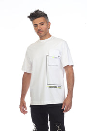 White Oversize T shirt With Pocket & Neon Details