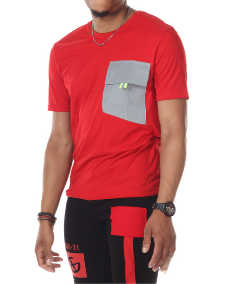 Alek Red Fashion T shirt With Night Reflector Pocket