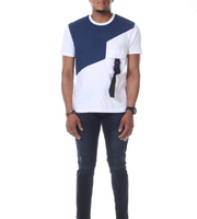 White & (Available In Black)Tshirt With Navy Blue Pin Stripes With Strap On Pocket