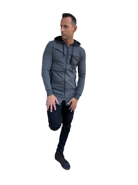 Charcoal Grey Fashion Cardigan With Hood & Zip