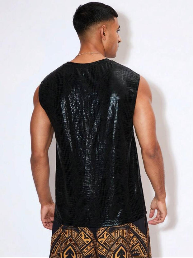 Festival Black Sleeveless Shiny Disco Tshirt