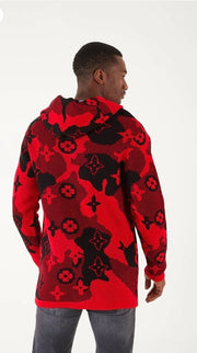 "Omid" Red Fashion Sweater Cardigan With Hood