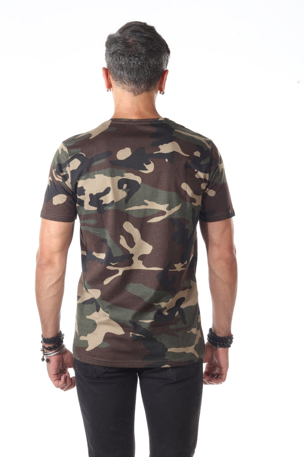 Camo Olive Fashion Tshirt with orange Ring Detail Below Pocket