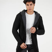 [Tommy] Black with Grey Men's Overlap Sweater Cardigan