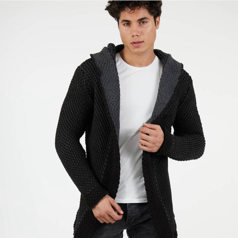 “Tommy” Black with Grey Overlap Men’s Cardigan