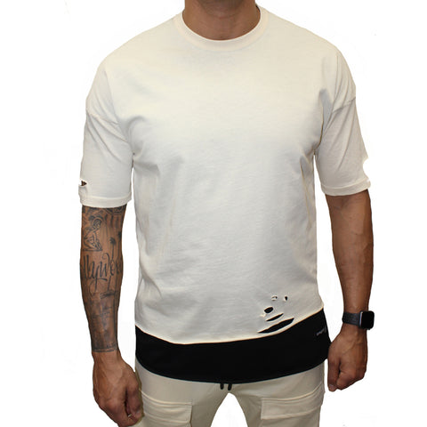 Beige Fashion Distress T shirt With Black Underlayer