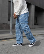 “Billy” Baggy Ring Blue Cargo Jeans with Double Pockets