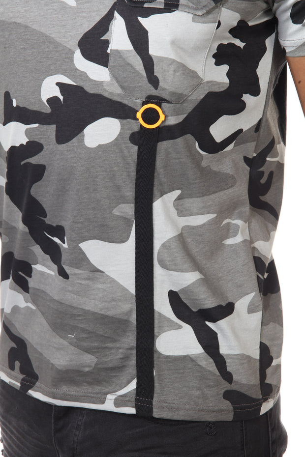 Camo Grey Fashion Tshirt with orange Ring Detail Below Pocket