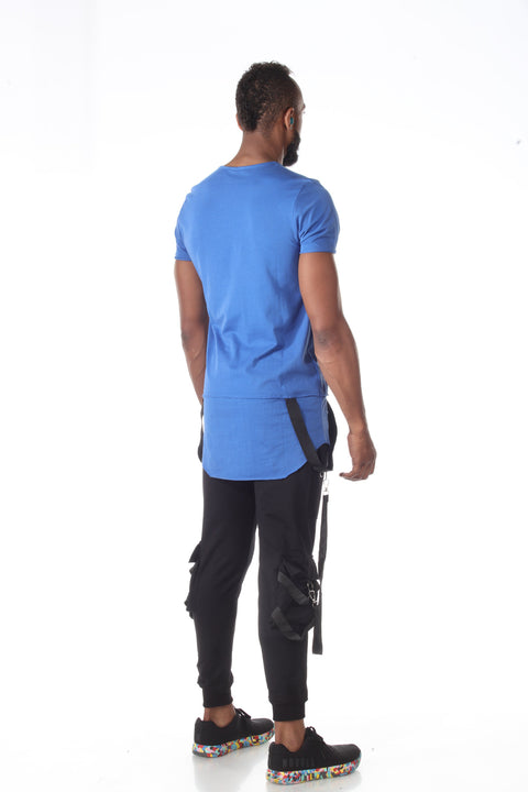 Royal Blue Extended Fashion Tshirt With Suspenders and Scoop Cut On Bottom