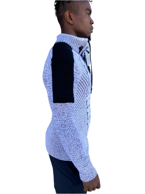 “Cooper” white Men's Wool Quarter Zip Sweater