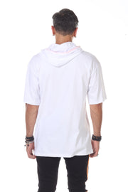 White Oversize Hoodie Tshirt With Orange Neon Front Pocket and straps