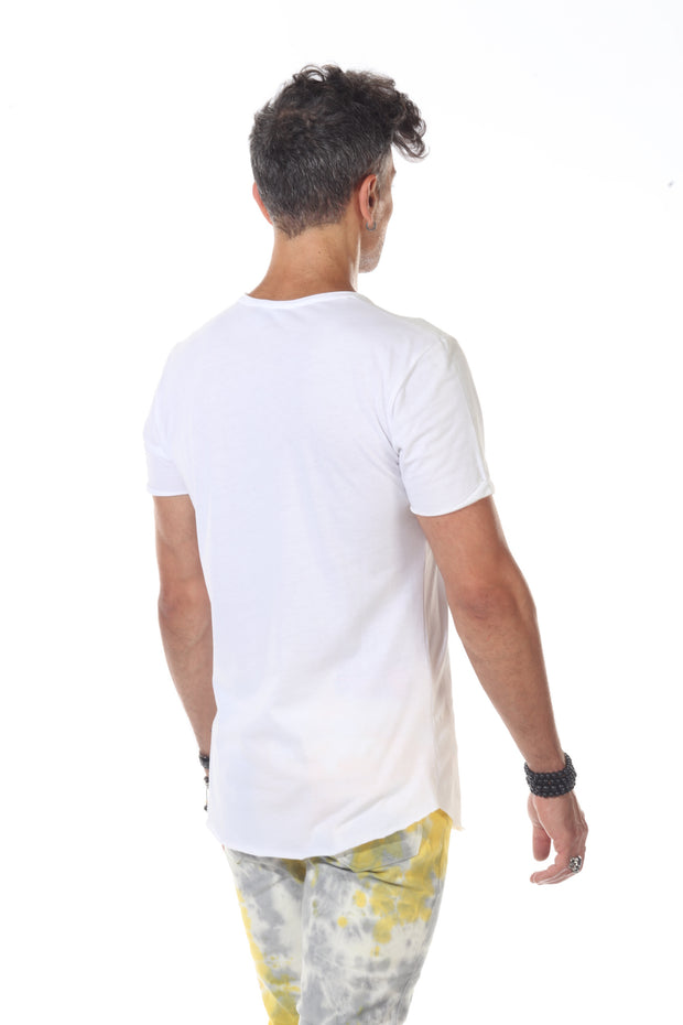 White Distress Tshirt With Zip On Chest and Holes on Side