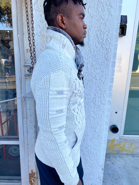 "Michael" White Wool Quarter Zip Sweater