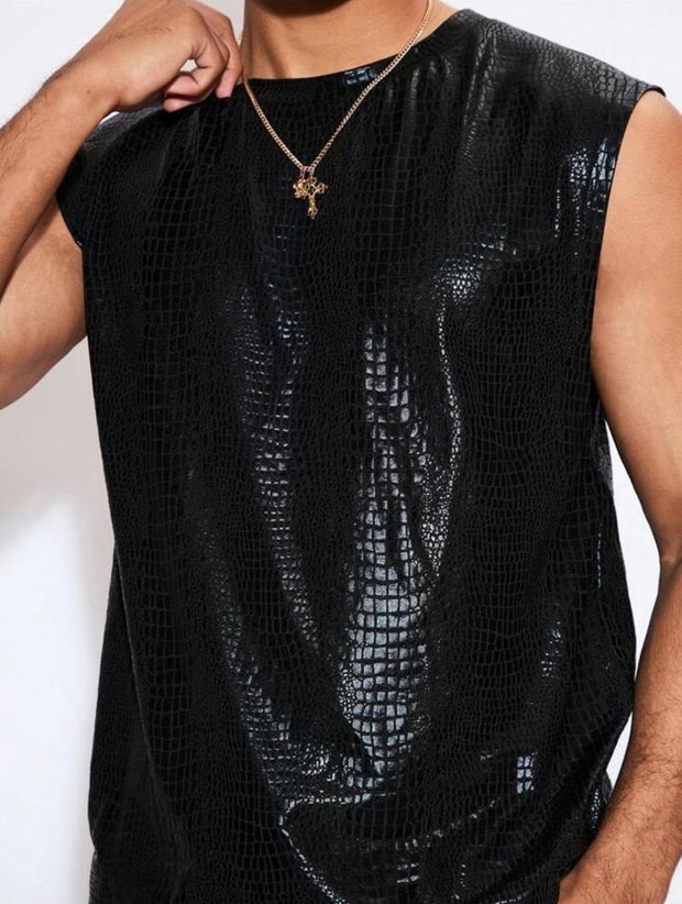 Festival Black Sleeveless Shiny Disco Tshirt