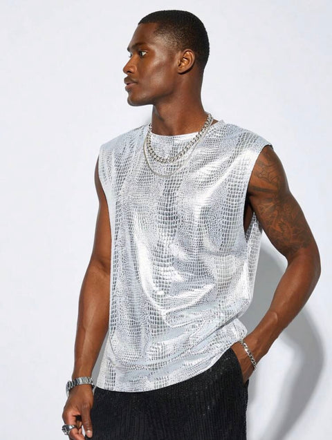 Festival Silver Sleeveless Shiny Disco Tshirt