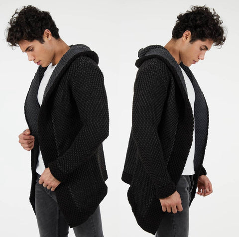 “Tommy” Black with Grey Overlap Men’s Cardigan