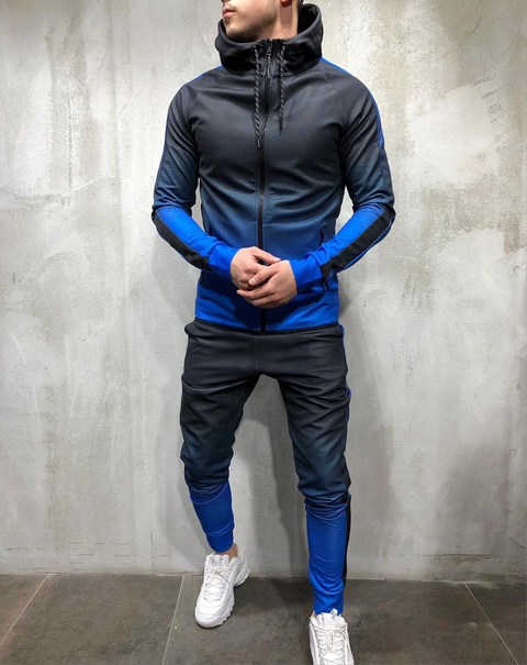 Two Piece Royal Blue Tide wash Tracksuit Set (2pcs)