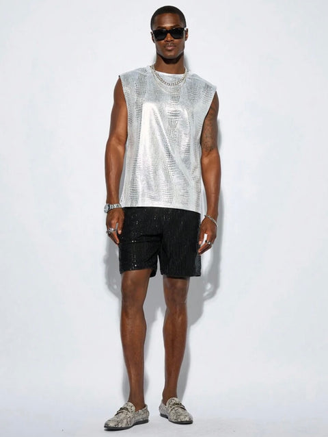 Festival Silver Sleeveless Shiny Disco Tshirt