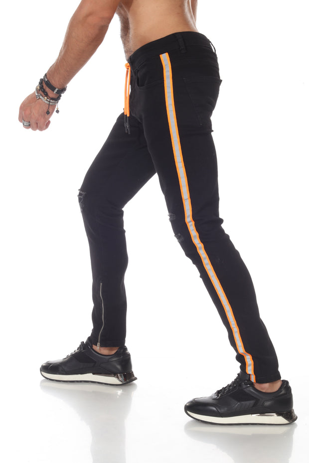 Black Fashion Jogger with Reflective Stripe