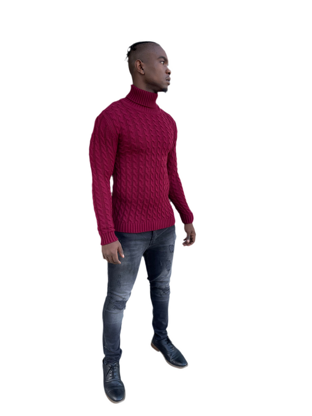 “Michael” Burgundy Men’s Wool Turtleneck Sweater