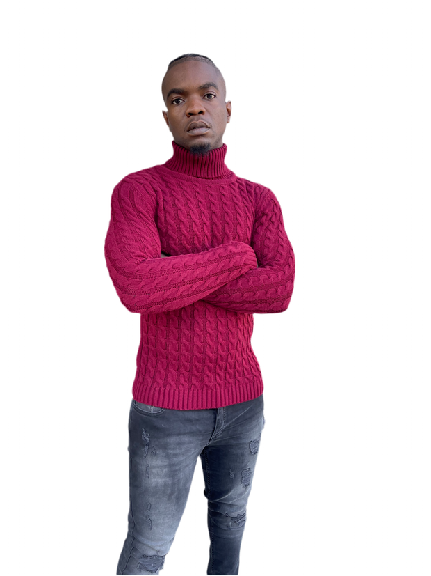 “Michael” Burgundy Men’s Wool Turtleneck Sweater