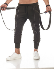 Enmat Olive Fashion Joggers with Zip Detailing on leg and Removable suspenders