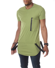 Forest Green Extended Fashion Tshirt With Suspenders and Scoop Cut On Bottom