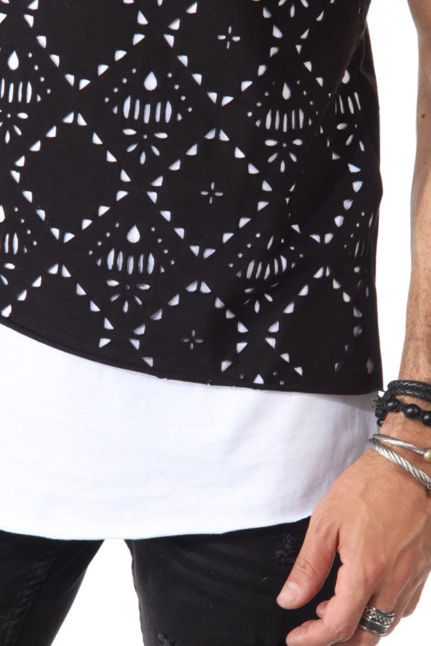 Laser Cut Black Fashion Tshirt With overlay