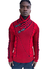 [Stephan] Red Men's Shawl Collar Sweater Pullover with Double Buckle