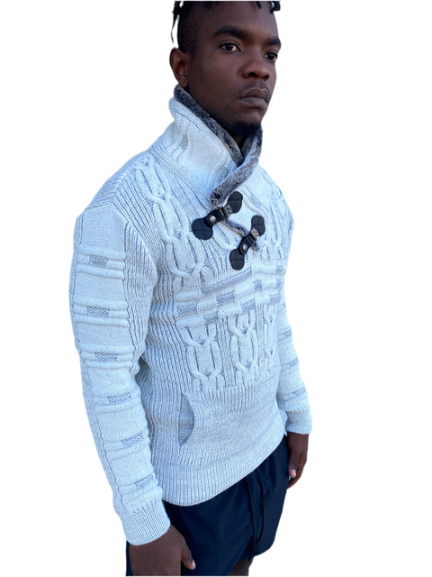 "Michael" White Wool Quarter Zip Sweater