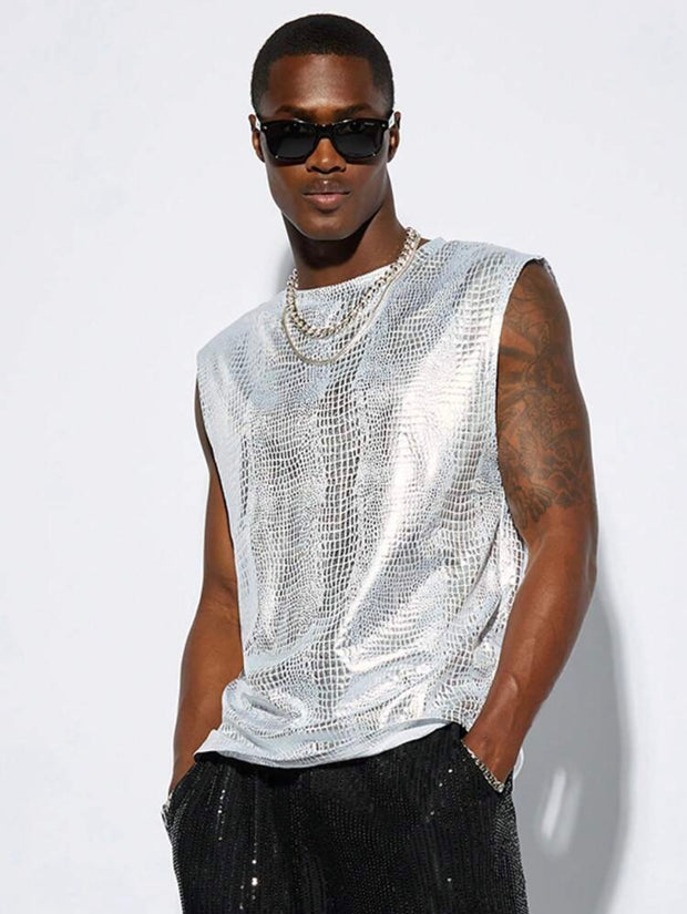 Festival Silver Sleeveless Shiny Disco Tshirt