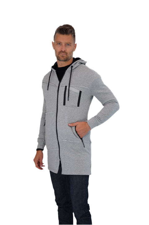 Light Grey Fashion Cardigan With Hood & Zip