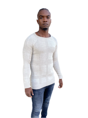 [Josie] Beige Light Weight Knitted Crew Neck With Pattern