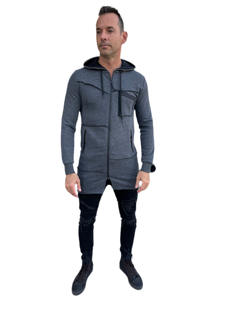 Charcoal Grey Fashion Cardigan With Hood & Zip