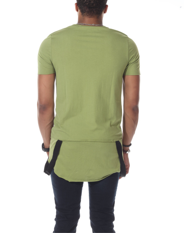 Forest Green Extended Fashion Tshirt With Suspenders and Scoop Cut On Bottom