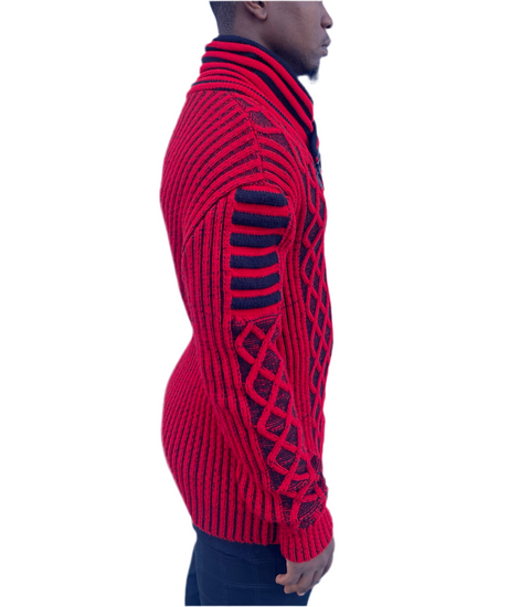 Red Shall Sweater Pull Over with Double Buckle