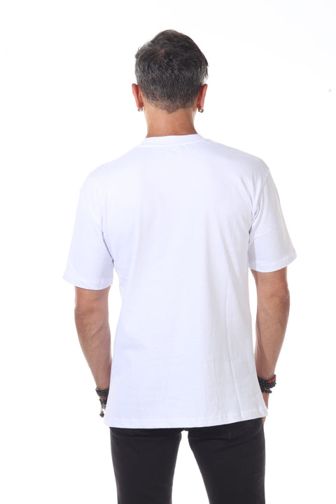 WHITE HALF STRIPE WITH POCKET FASHION T-SHIRT