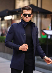 [Tommy] Navy Single-Breasted Pea Coat 100% Wool